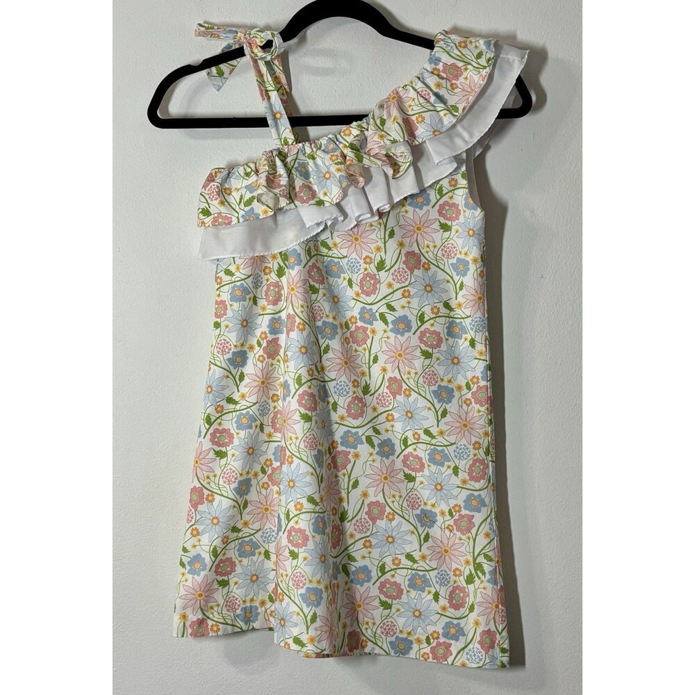Bella Bliss Girls Size 10 Floral One Shoulder Dress Ruffle Trim 100% Cotton